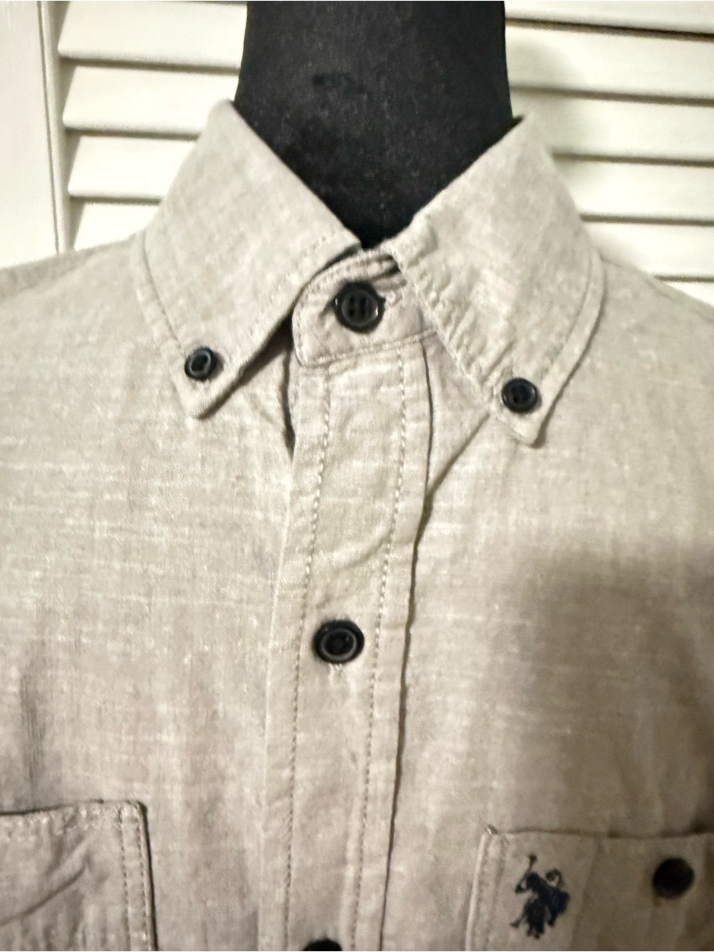 U.S. Polo Assn. Men’s Button-Down Long Sleeve Shirt in Beige & Navy Logo. NWOT - Picture 3 of 10